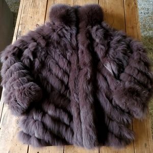 George Simonton Couture Reversible Genuine Fox Fur Brown Jacket Women's Medium